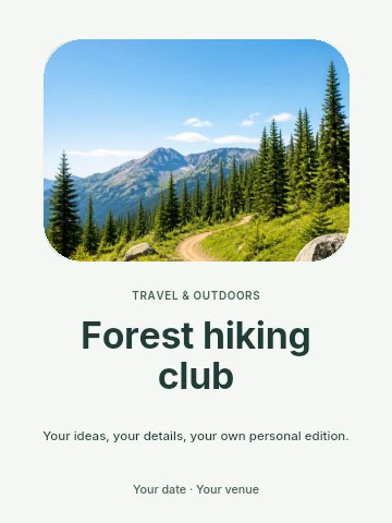 Mountain Trail Through Pine Forest in Forest hiking club invitation template