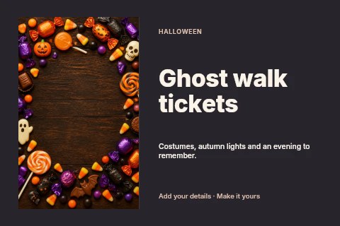 Ghost walk tickets postcard template