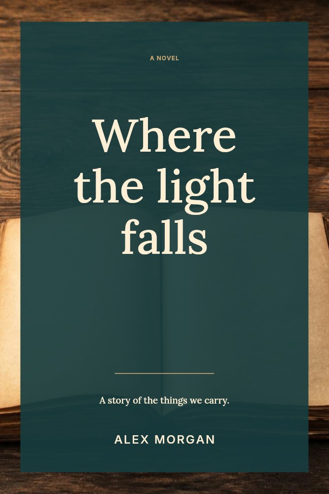 Open vintage book with empty pages in Where the light falls · Literary book cover