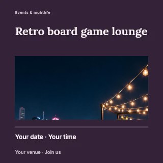 Retro board game lounge social media post template · Title & photograph