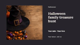 Halloween family treasure hunt presentation cover template · Horizontal photo dialogue