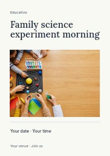 Family science experiment morning flyer template · Title & photograph