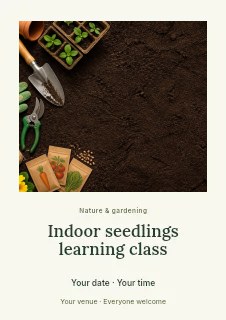 Indoor seedlings learning class flyer template · Quiet photo gallery