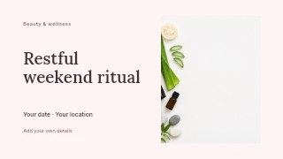 Restful weekend ritual presentation cover template · Horizontal photo dialogue