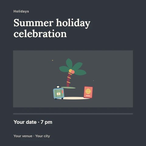 Tropical getaway with palm and little suitcase in Summer holiday celebration social media post template