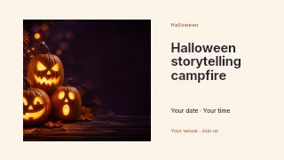 Halloween storytelling campfire presentation cover template · Horizontal photo dialogue