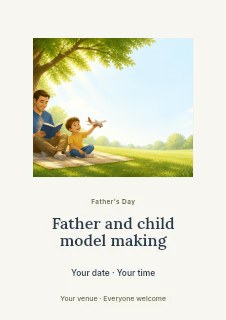 Father and child model making flyer template · Picture window
