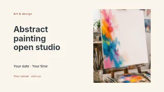Abstract painting open studio presentation cover · Horizontal photo dialogue