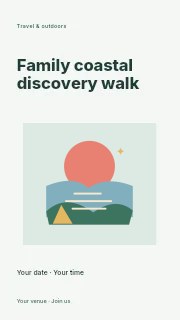 Quiet coastal sunset with layered rolling waves in Family coastal discovery walk instagram story · Modern programme