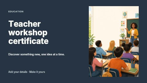 Teacher workshop certificate presentation cover template