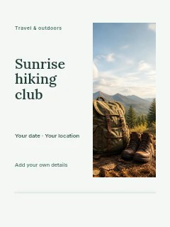 Sunrise hiking club greeting card template · Split portrait