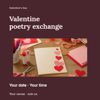 Valentine poetry exchange social media post template · Modern programme