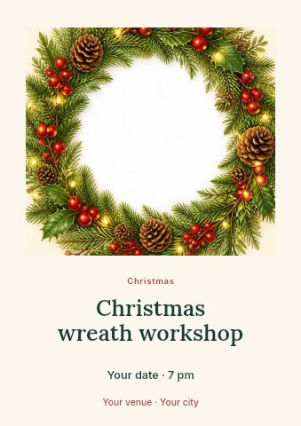 Christmas wreath workshop flyer template