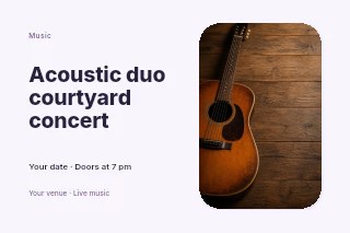 Acoustic duo courtyard concert postcard template · Horizontal photo dialogue