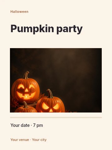 Glowing Jack-o’-lantern pumpkins with autumn leaves in Pumpkin party invitation template