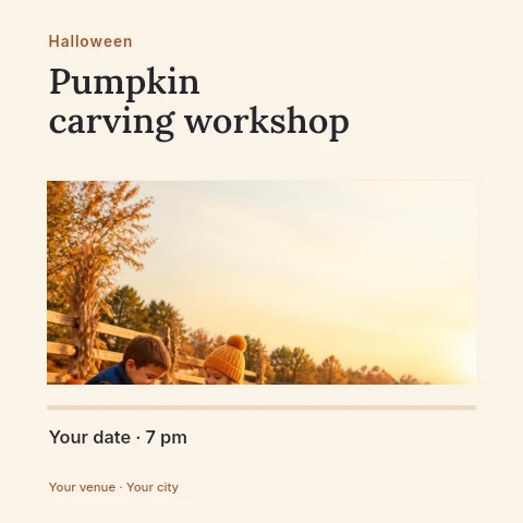 Children picking pumpkins in field at sunset in Pumpkin carving workshop social media post template