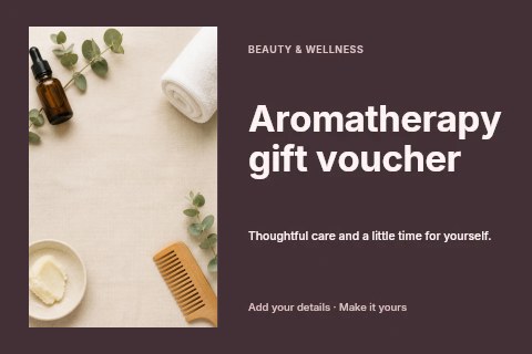 Minimalist skincare and wellness flat lay in Aromatherapy gift voucher postcard template