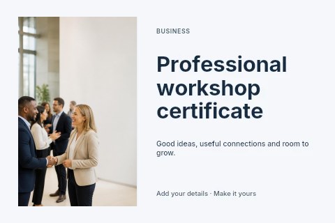 Professional workshop certificate postcard template