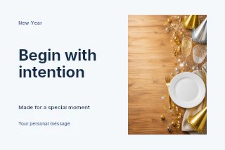 Festive New Year Table Setting with Champagne in Intentional January photo layout · Horizontal photo dialogue
