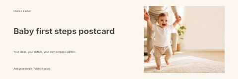 Baby Taking First Steps Indoors in Baby first steps postcard banner template