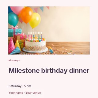 Milestone birthday dinner social media post template · Gallery editorial