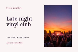 Late night vinyl club postcard template · Horizontal photo dialogue