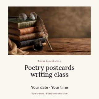 Poetry postcards writing class social media post template · Quiet photo gallery