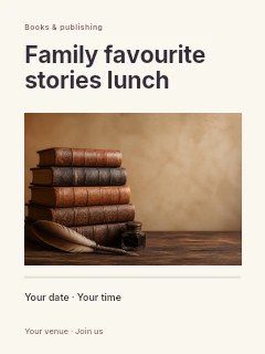 Family favourite stories lunch poster template · Title & photograph