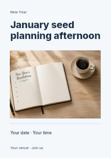 January seed planning afternoon flyer template · Title & photograph