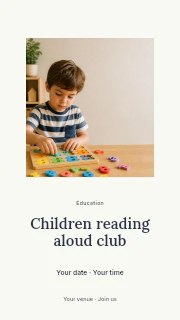 young boy assembling colorful number puzzle in Children reading aloud club instagram story · Picture window