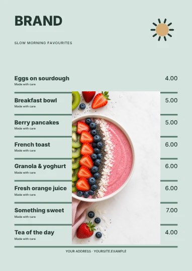 Slow morning favourites · Column menu template