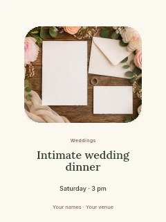 Intimate wedding dinner greeting card template · Picture window