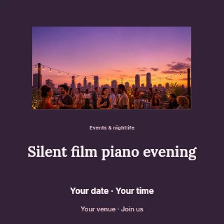 Silent film piano evening social media post template · Picture window