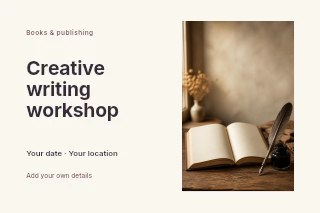 Creative writing workshop postcard template · Horizontal photo dialogue