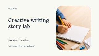 Creative writing story lab presentation cover template · Horizontal photo dialogue