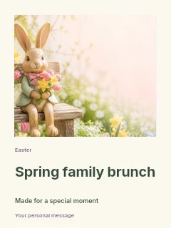 Easter bunny figurine holding flowers in Spring family brunch · Gallery editorial