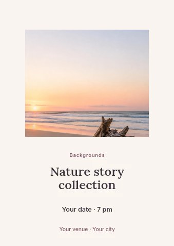 Sunset beach with driftwood log in Nature story collection flyer template