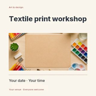 Textile print workshop social media post · Title & photograph