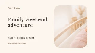 Newborn baby sleeping peacefully swaddled in Family weekend adventure · Horizontal photo dialogue