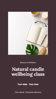 Natural wellness flat lay with journal in Natural candle wellbeing class instagram story · Picture window