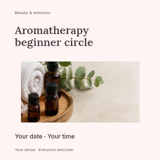 Spa essentials with essential oils and hot stones in Aromatherapy beginner circle social media post · Modern programme