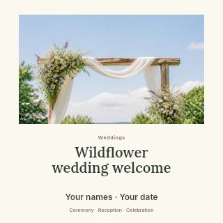 Wildflower wedding welcome social media post template · Quiet photo gallery