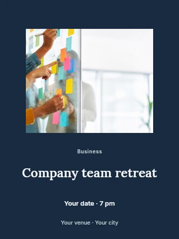Team brainstorming with colorful sticky notes in Company team retreat poster template