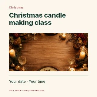 Christmas candle making class social media post template · Title & photograph
