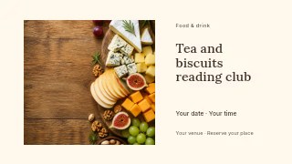 Tea and biscuits reading club presentation cover template · Horizontal photo dialogue