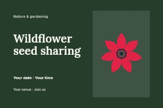 Almond flower · 7 petals and ring centre in Wildflower seed sharing postcard · Horizontal photo dialogue