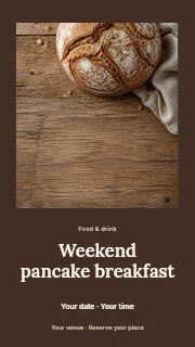 Rustic round loaf of crusty bread in Weekend pancake breakfast instagram story · Quiet photo gallery