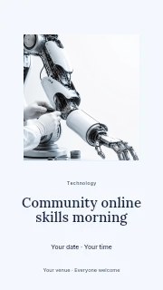 Technician assembling advanced robotic arm in Community online skills morning instagram story · Picture window
