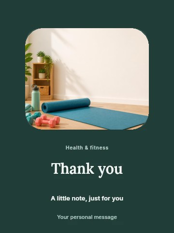 Home workout setup with yoga mat and weights in Morning yoga class greeting card template