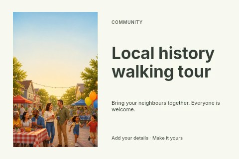 Local history walking tour postcard template